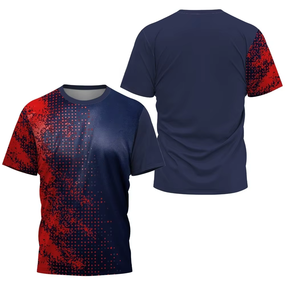 T-shirt d'été pour homme, col rond, respirant, à manches courtes, imprimé décontracté, pour le tenni