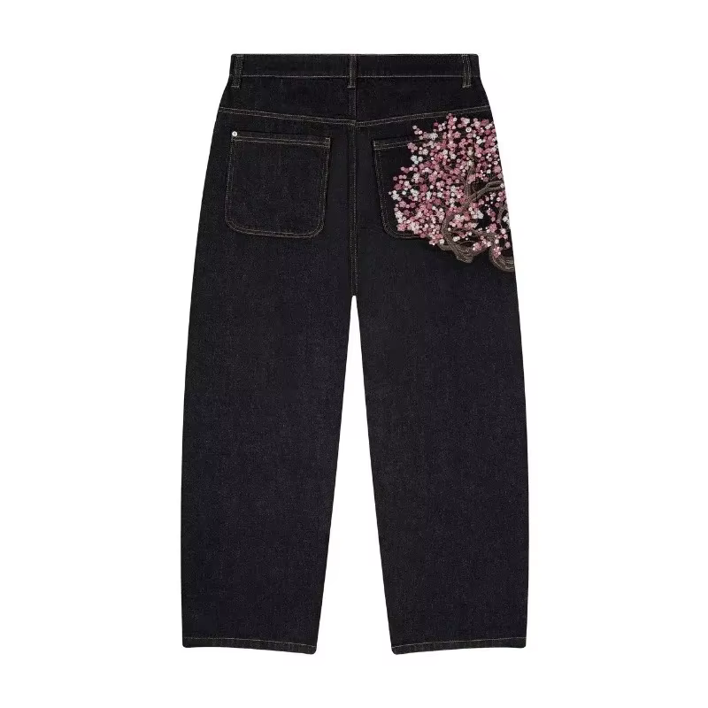 Y2K Harajuku jean Goth vintage fleur de prunier motif brodé pantalon à jambes larges hommes femmes d