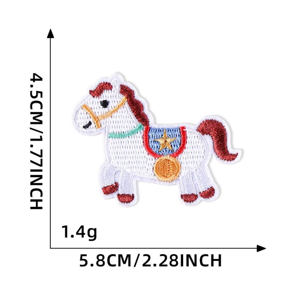 Patch brodé cheval de dessin animé pour réparation, sans couture, autocollants en tissu pour vêtemen