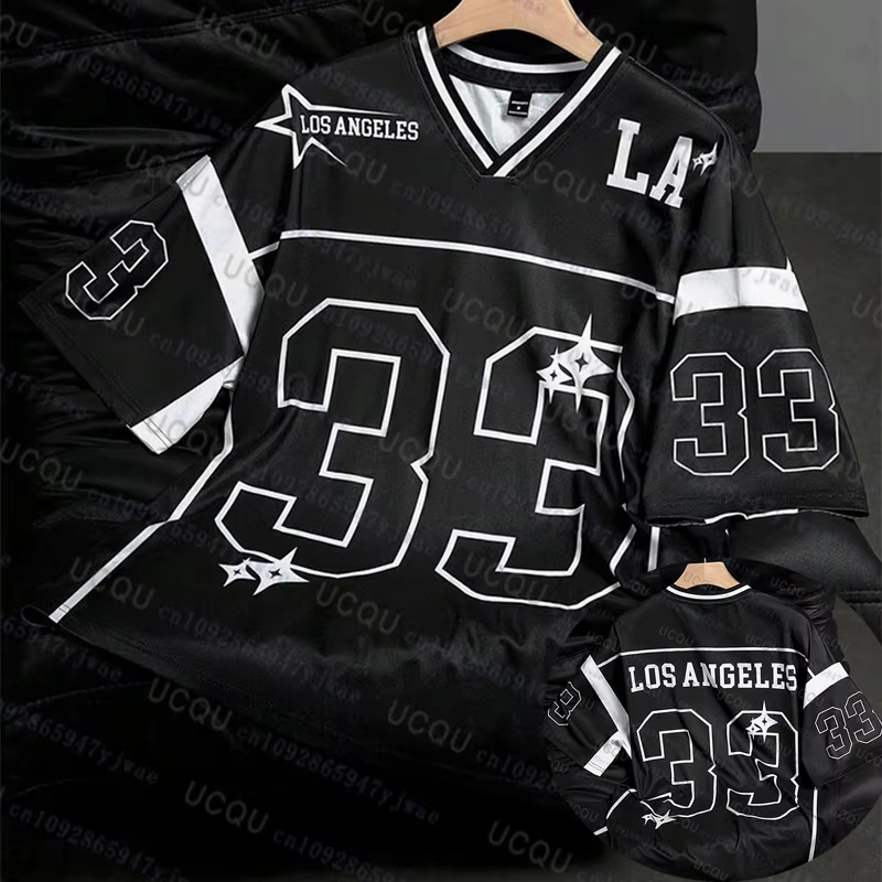 Maillot de football Los Angeles NO.33, t-shirt de sport décontracté à col en V, t-shirt oversize pou