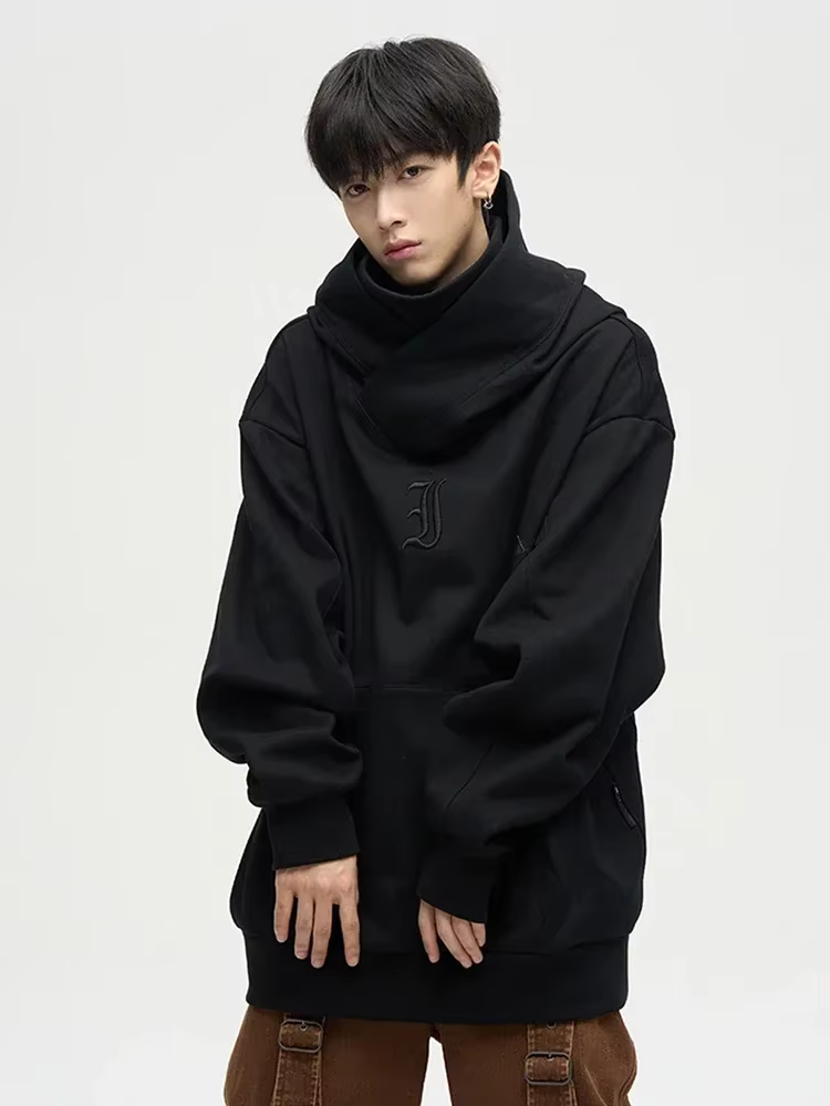 Sweat à capuche à col roulé Ninja pour hommes, nouvelle lettre brodée, mode Hip Hop, Y2K, Streetwear