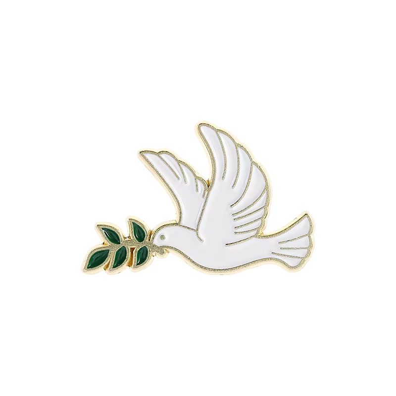 Broche en émail pour colombe de la paix, branche d'olivier, Animal Pigeon, thème de la paix du monde
