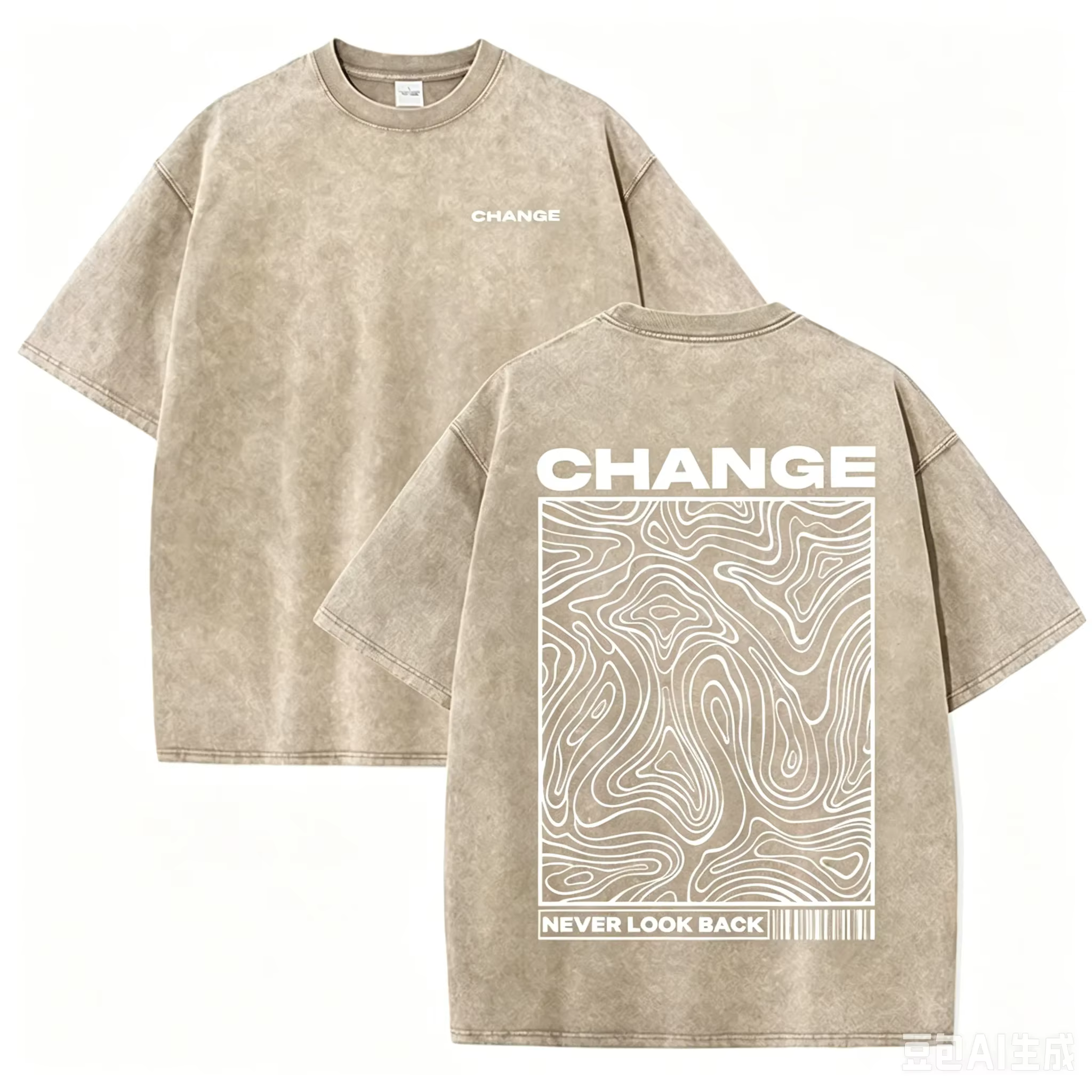 T-shirt minimaliste imprimé « CHANGE Never Look Back » noir délavé style streetwear