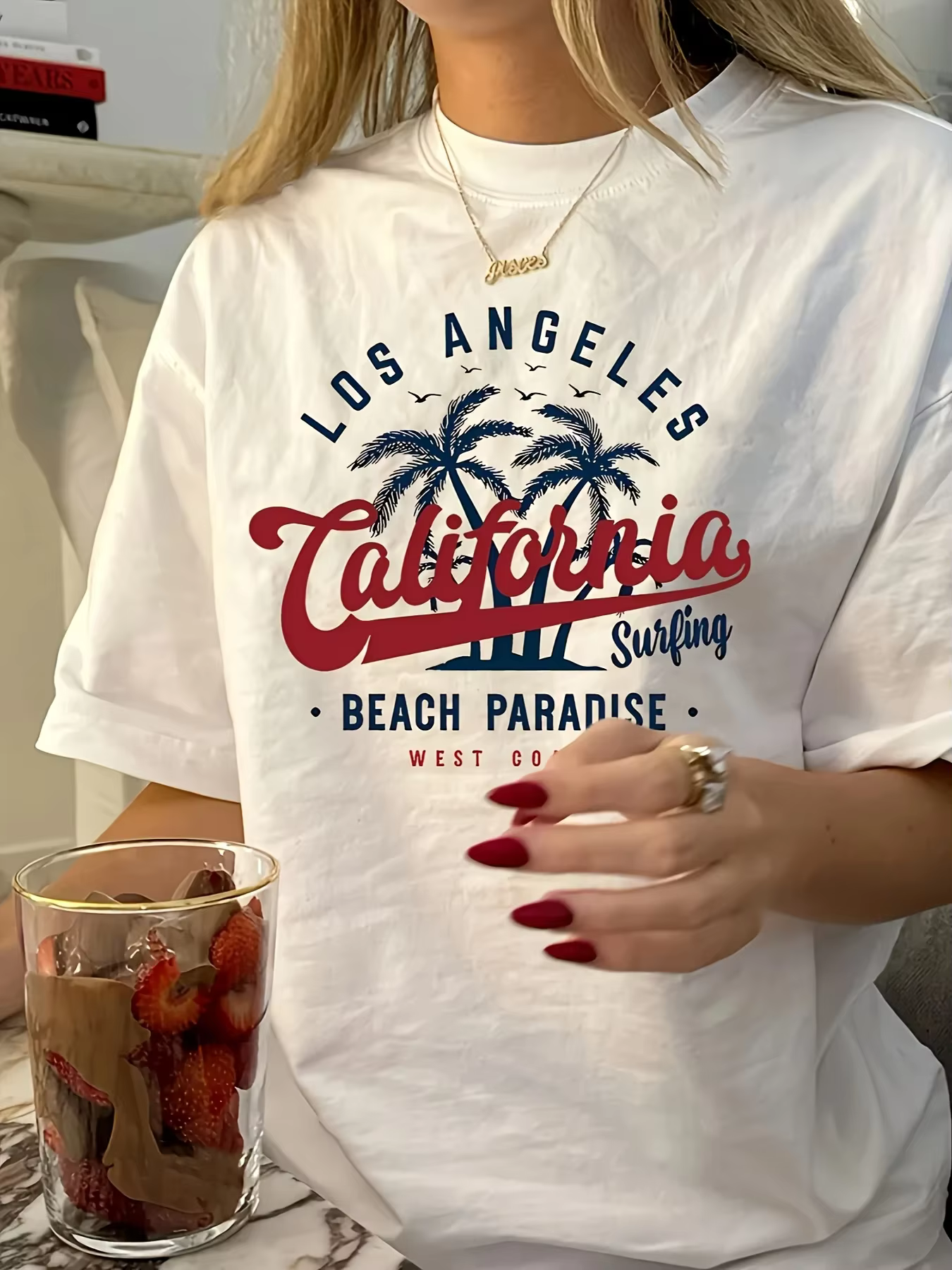 T-shirt d'été 100% coton pour hommes et femmes, imprimé plage de Los Angeles, Californie, décontract
