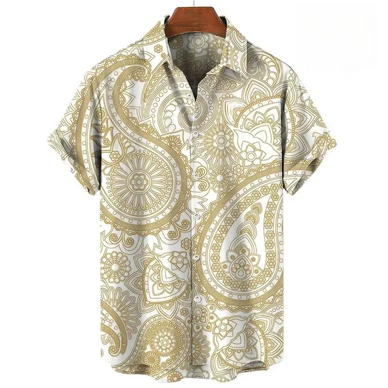 Chemise Homme 2026, T-shirt à Manches Courtes à Motif Paisley 3D, Haut Décontracté à Col Boutonné po