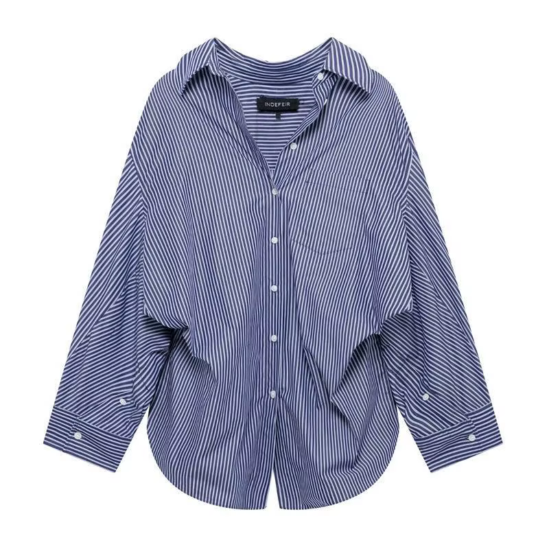Chemise décontractée à rayures longues, Design ample à la mode, sens du printemps, Style de rue tran