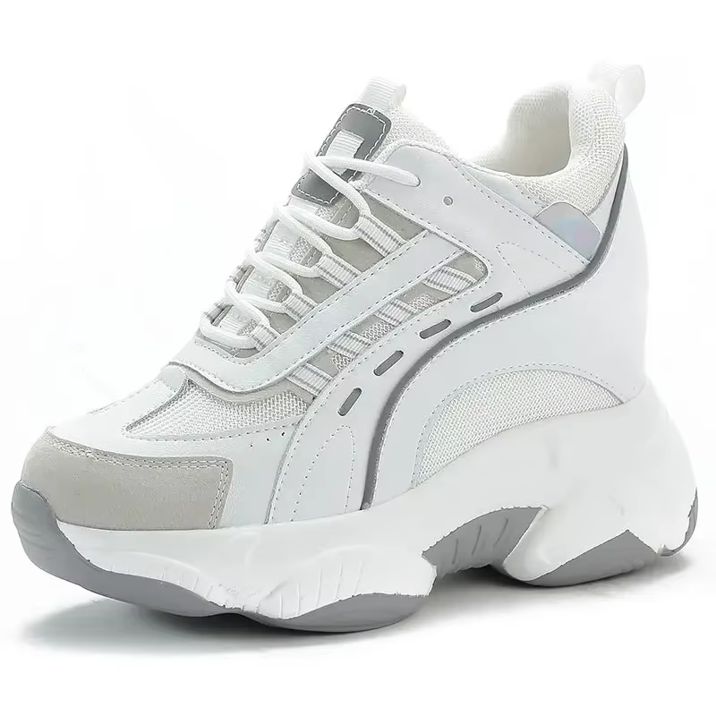 Baskets à semelle compensée en cuir véritable pour papa, chaussures épaisses, talon de 9cm, hauteur 