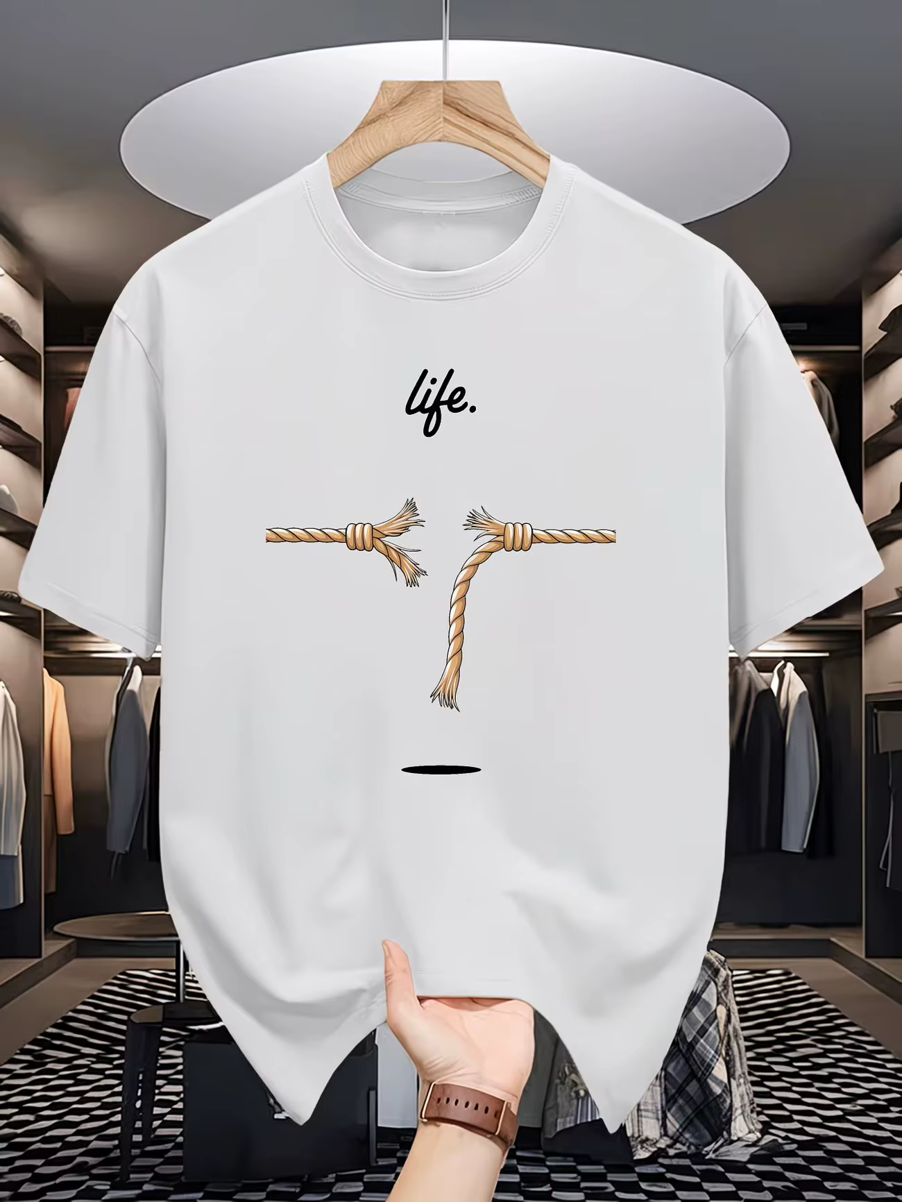 T-shirts d'été pour hommes LIFE, à manches courtes, tendance et à la mode, imprimés, col rond, décon