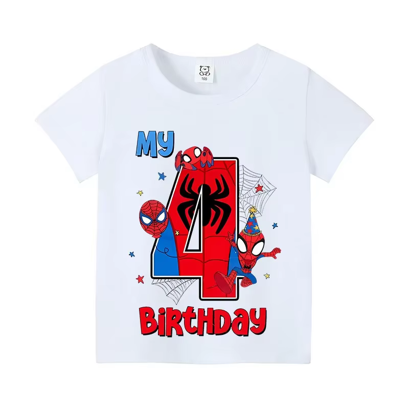 T-shirt numérique Spiderman pour enfants, T-shirt d'anniversaire à manches courtes en coton, motif d