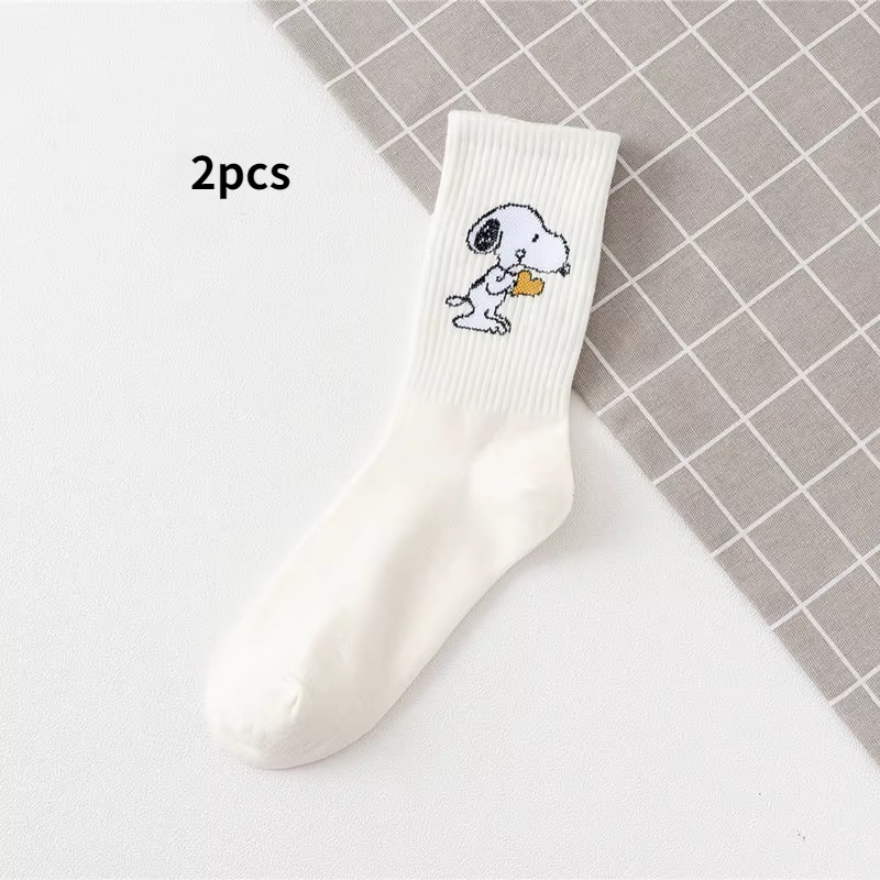 Articles de merchandising Snoopy, chaussettes pour femmes, chaussettes de sport en coton, mi-mollet 