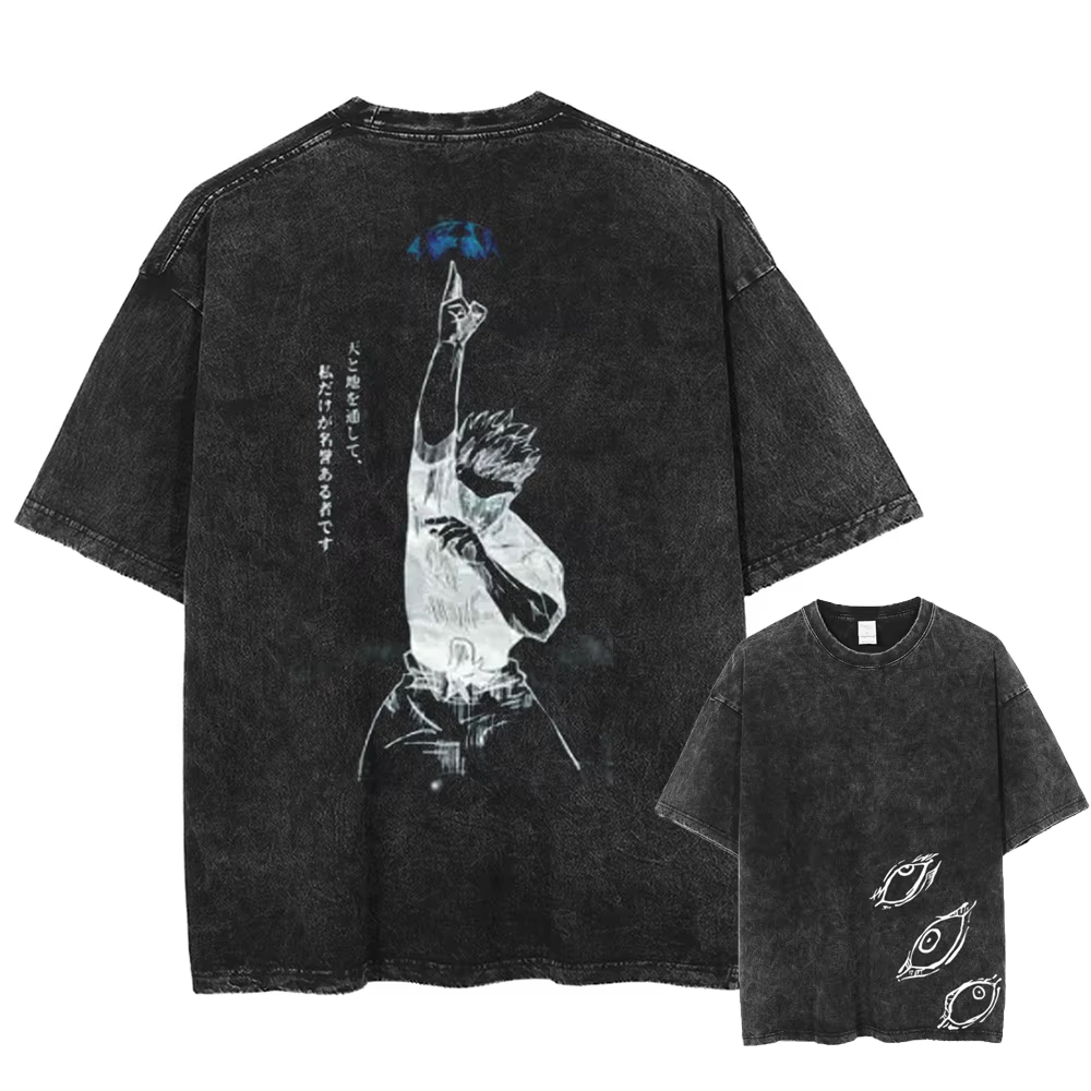 T-shirt Gojo Satoru Jujutsu Kaisen pour hommes et femmes, t-shirt en coton lavé, vêtements d'été à m