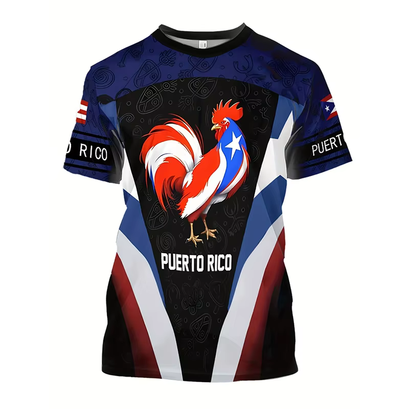 Porto Rico drapeau graphique T-shirt pour hommes Football sport décontracté respirant à manches cour