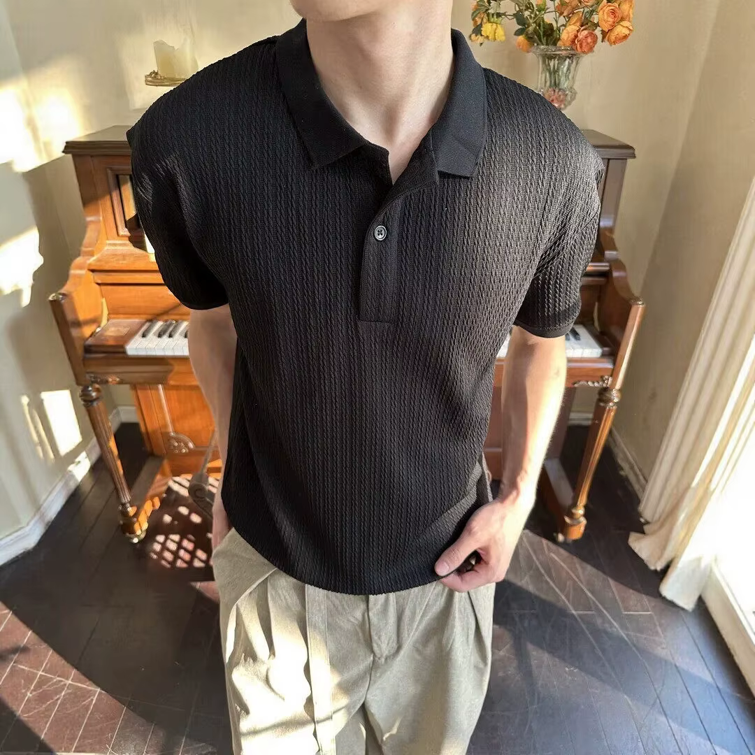T-shirt à col Henley à manches courtes pour homme, collection été 2026 – Polo rétro Cleanfit, haut à
