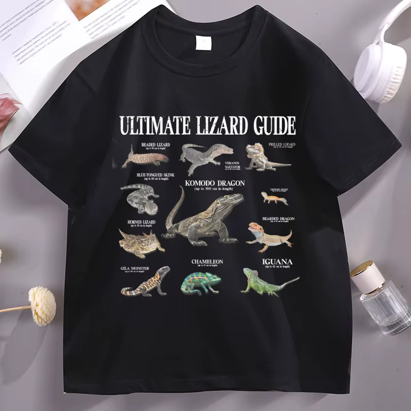 T-shirt Lizard Guide, t-shirt drôle et éducatif avec image de lézard, en coton, à manches courtes, c