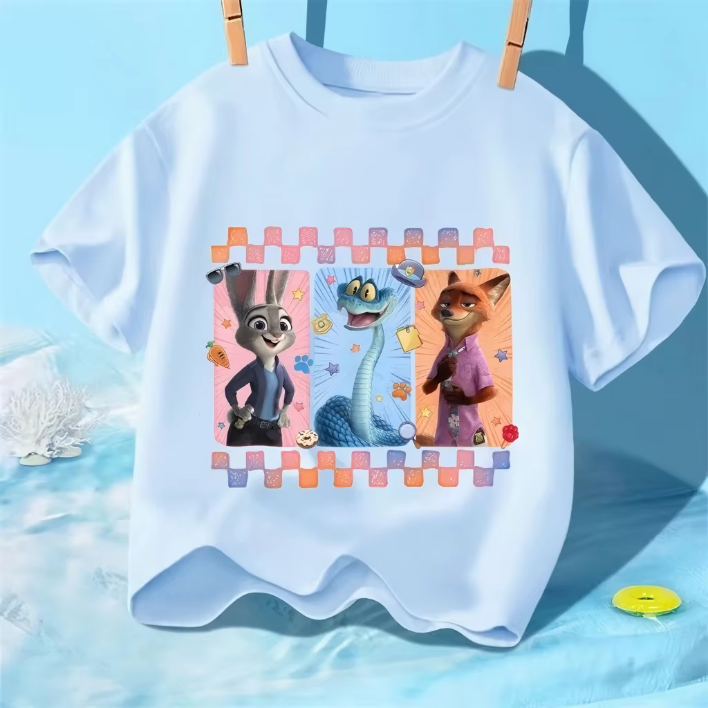 T-shirt Zootopia 2026 pour enfants, Judy et Nick, dessins animés mignons de lapin et de renard, impr
