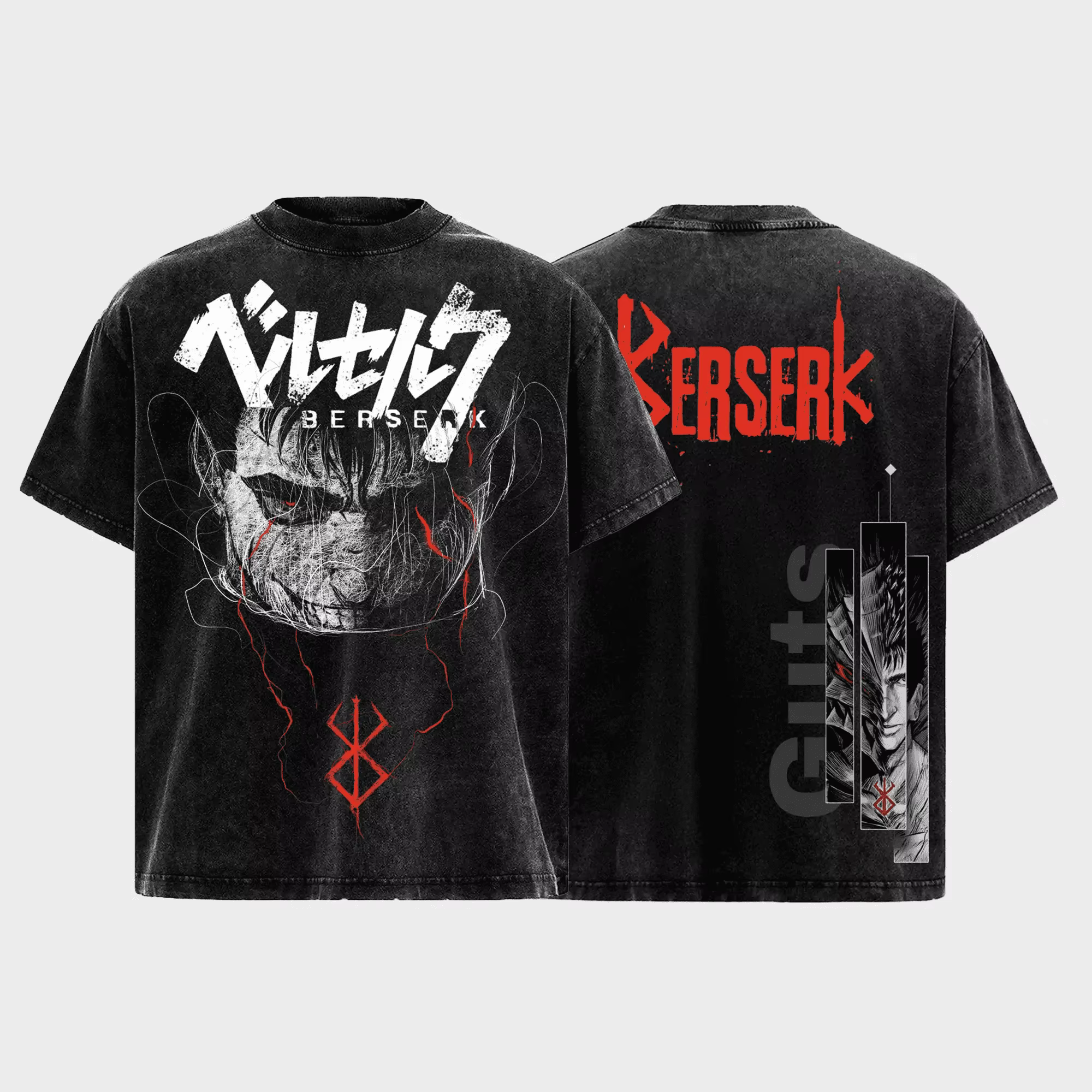 T-shirt Berserk Guts gothique Y2k vintage délavé surdimensionné pour hommes, vêtements d'été à manch