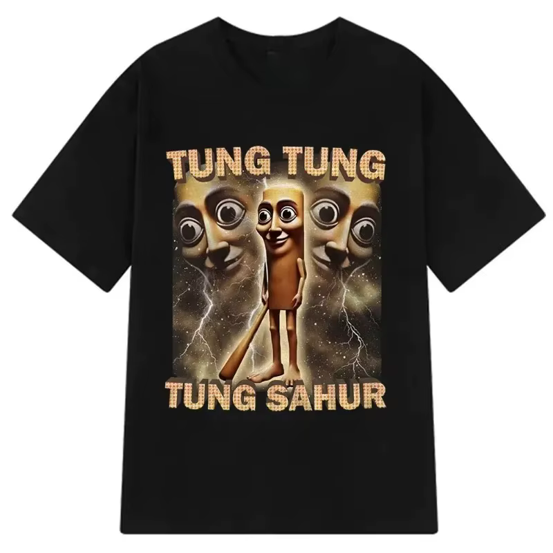 Tung Sahur T-shirt imprimé graphique pour hommes, décontracté, à la mode, drôle, col rond, manches c