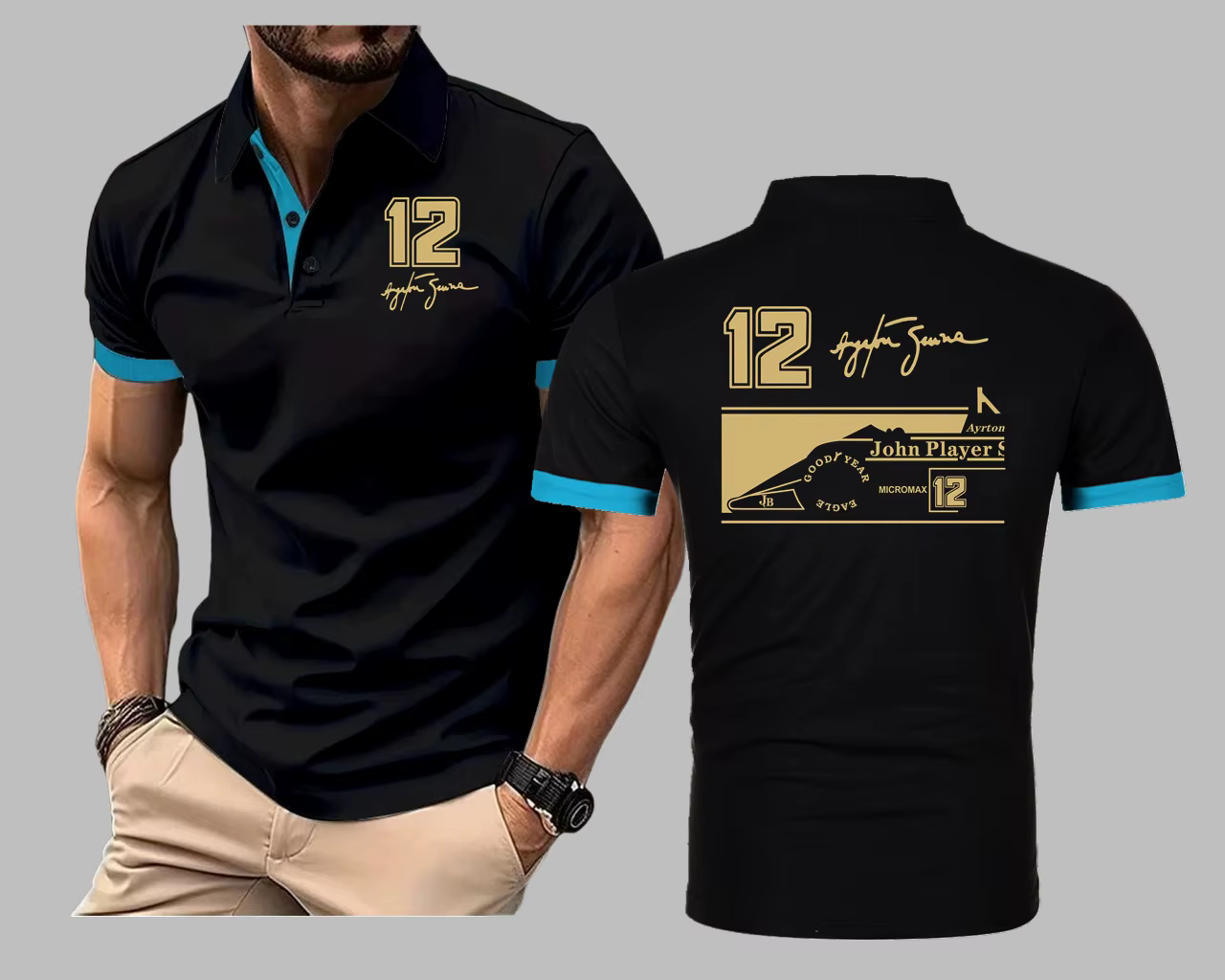 Racing Ayrton Senna 12 Polo Championnat du monde Légende Hommes Golf Polos Voiture F1 Col Manches co