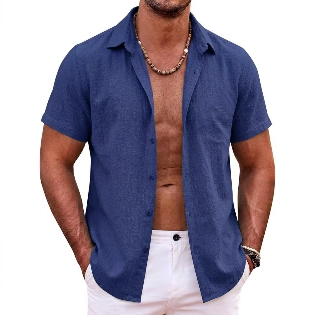 Chemises Hawaïennes d'Été à Manches Courtes pour Hommes, T-shirts Décontractés en Coton et Lin, Chem