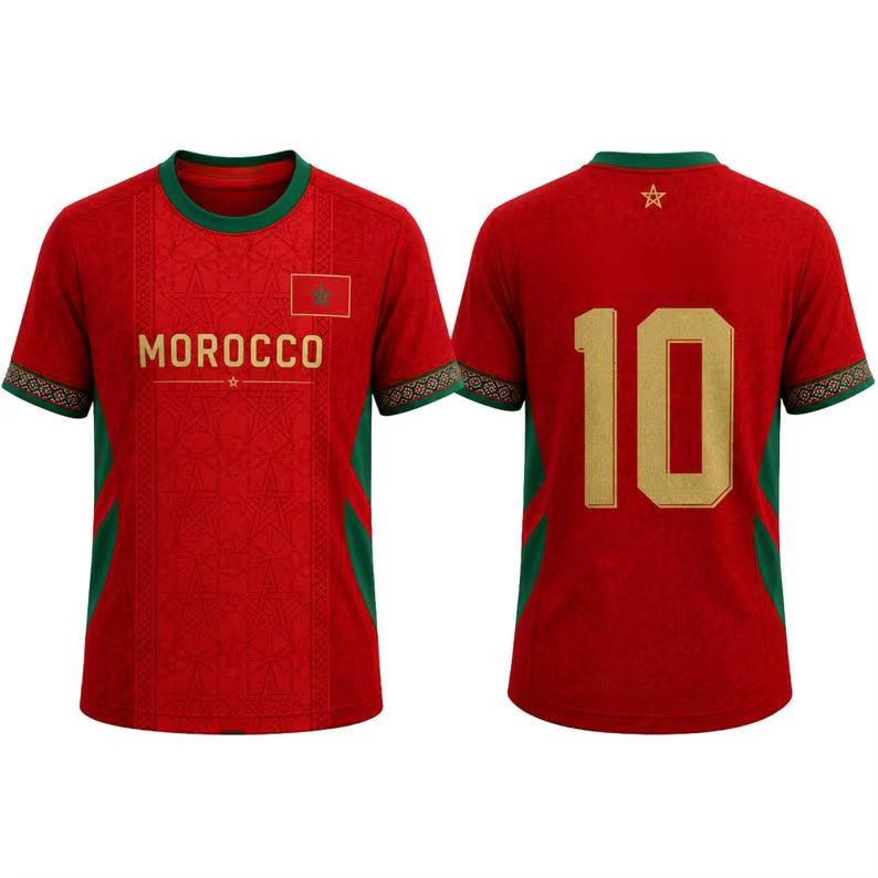 T-shirt de supporter de football pour femme 2026, drapeau marocain, col rond, manches courtes, respi
