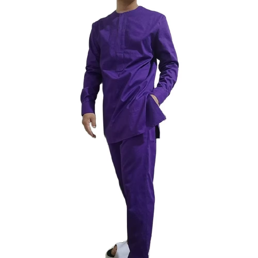 Ensemble de vêtements en coton trempé pour hommes, chemise assortie, pantalon, violet uni, occasion 