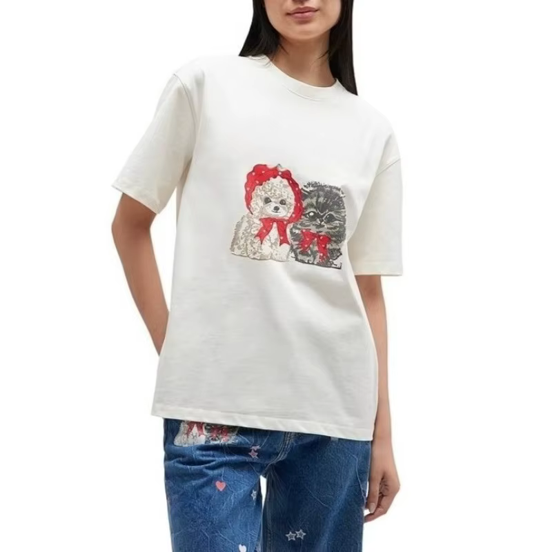 Léopard T-Shirt femmes col rond manches courtes coton rétro été T-Shirts hauts femme streetwear femm