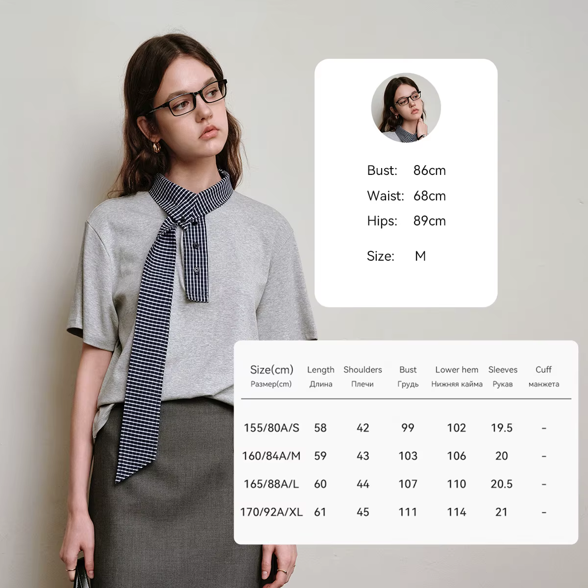 T-shirt d'été pour femme OLrain 2026, en coton tricoté, avec empiècements à carreaux et col noué, ma