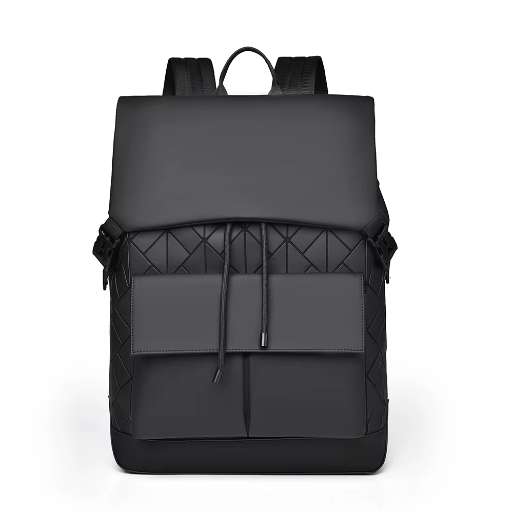 Sac à dos tendance noir pour hommes avec détail matelassé violet, parfait pour le streetwear et les 