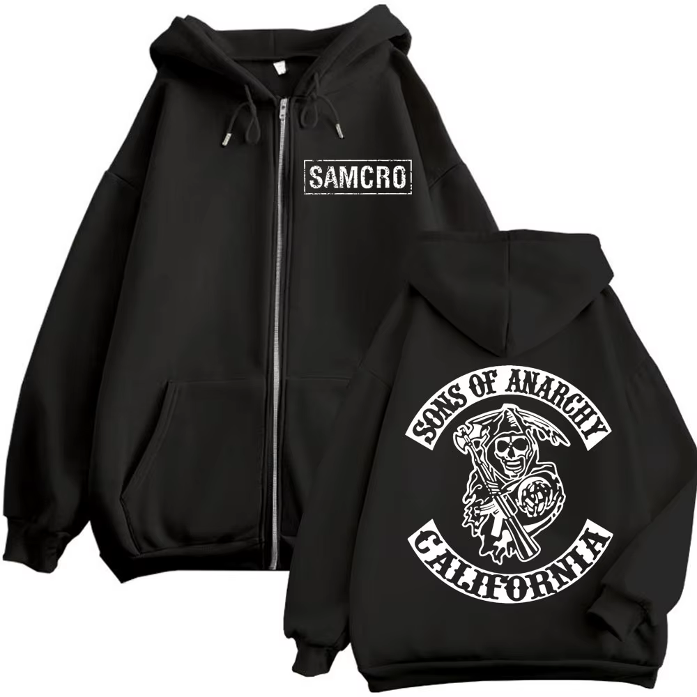Sons of Anarchy – sweat à capuche avec fermeture éclair imprimée Double face pour hommes et femmes,