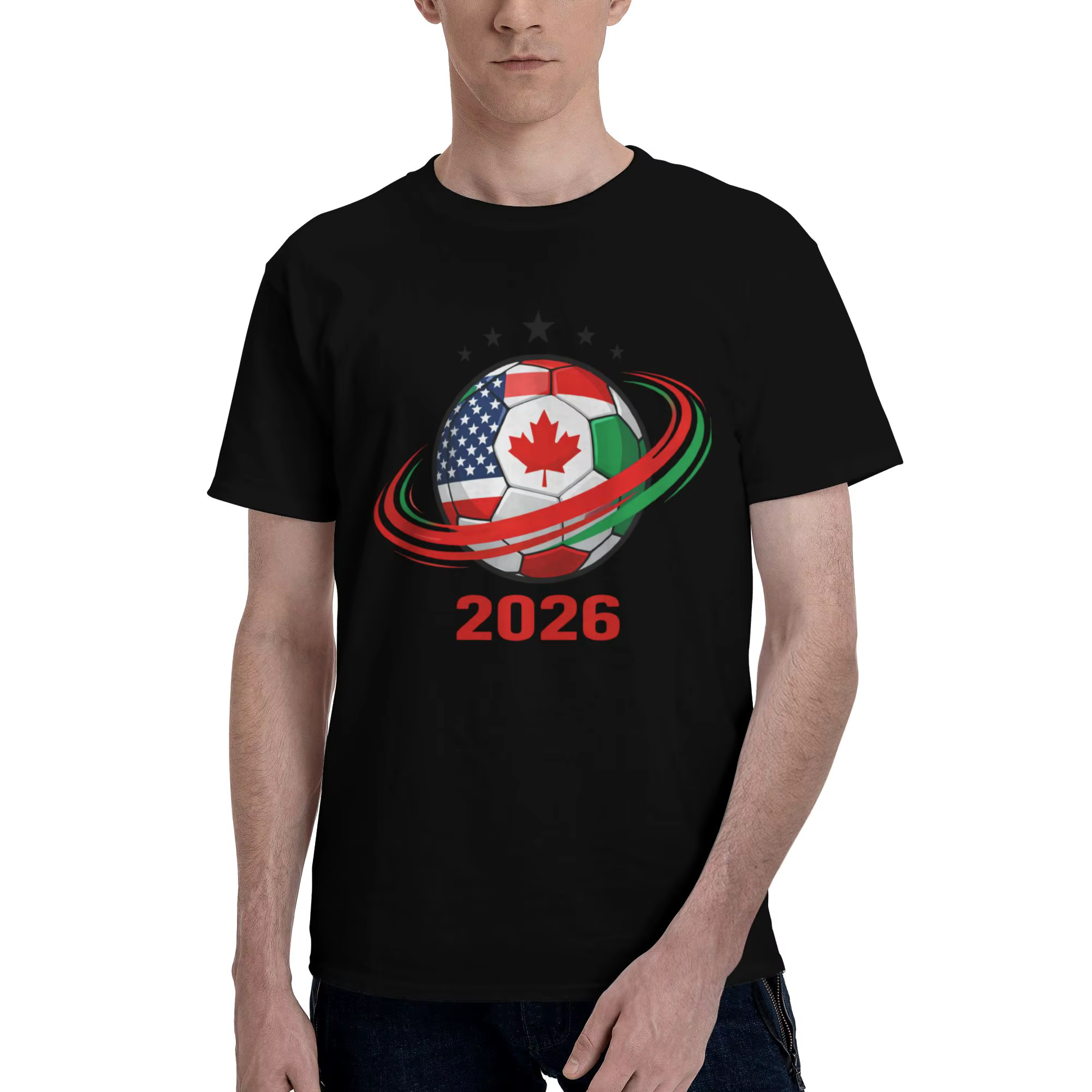 T-shirt personnalisé tendance 2026 Coupe de football pour hommes, manches courtes, en pur coton, déc