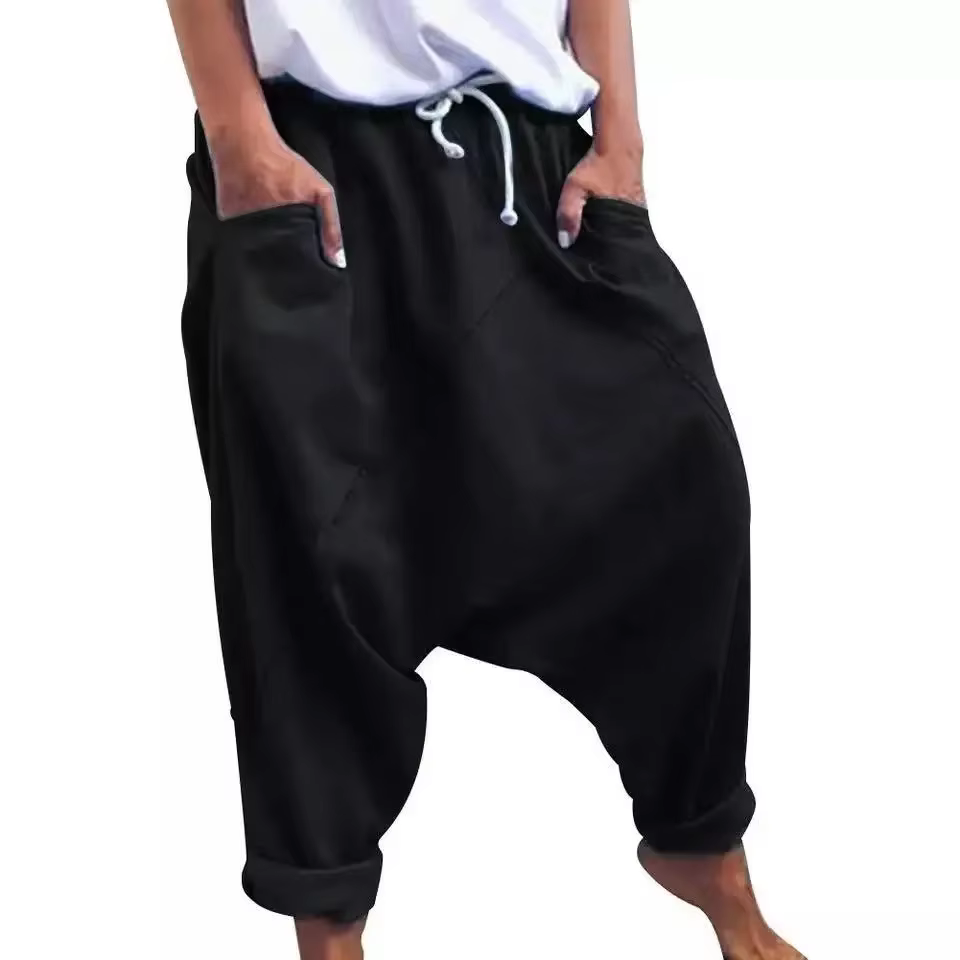 Pantalon sarouel décontracté à entrejambe pour femmes, sarouel à lacets à la mode, pantalon pour fem