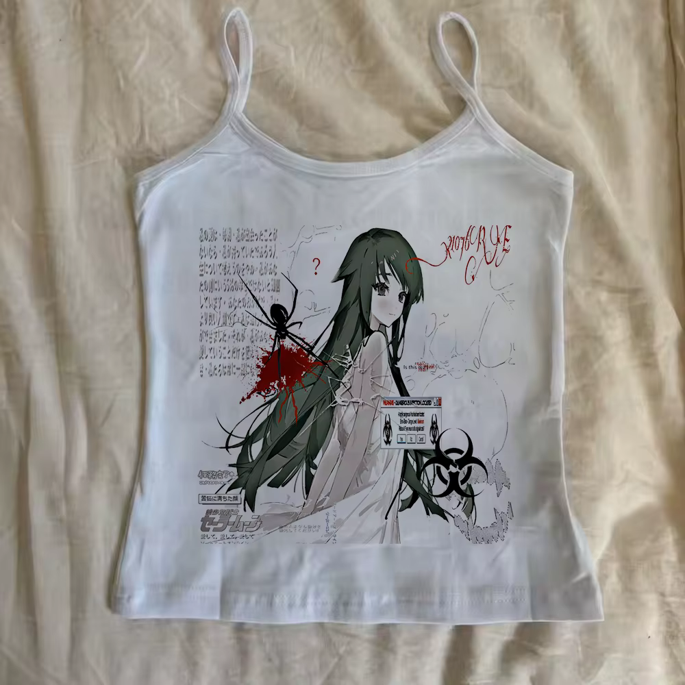 Rock Goth Mode Streetwear Punk Femmes Gilet Hiphop Harajuku Lettre Imprimé Rétro Mince Haut Court Ha