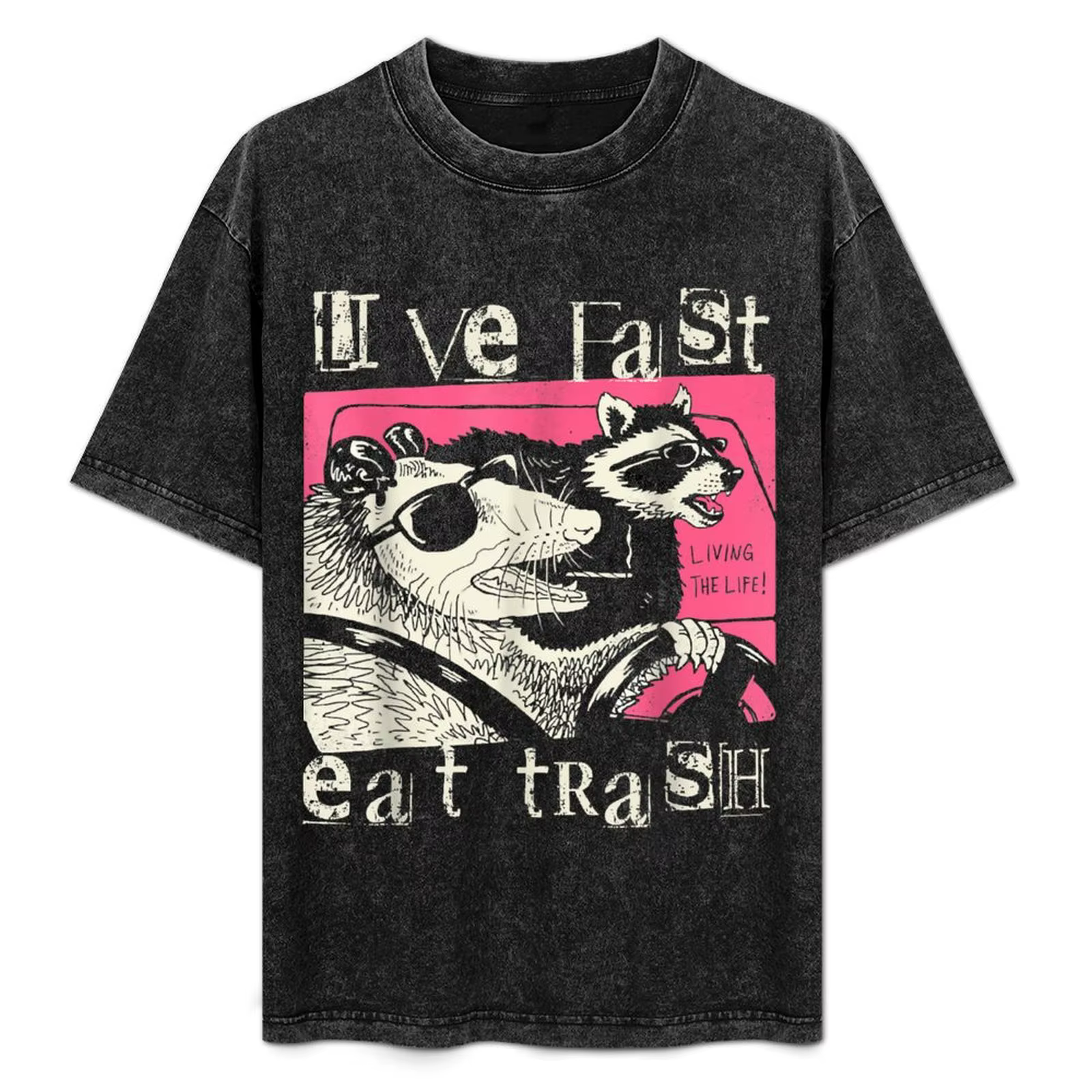Live Fast Eats Trash drôle Possum raton laveur rétro lunettes de soleil T-Shirt grande taille vêteme