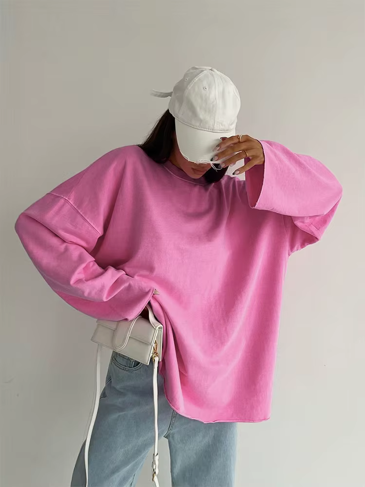 T-Shirts roses Streetwear 2025 col rond à manches longues pull décontracté hauts femmes automne minc