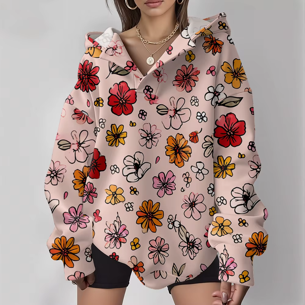 Y2K – sweat à capuche à fleurs roses pour femme, surdimensionné, Harajuku, Streetwear, doux, esthéti