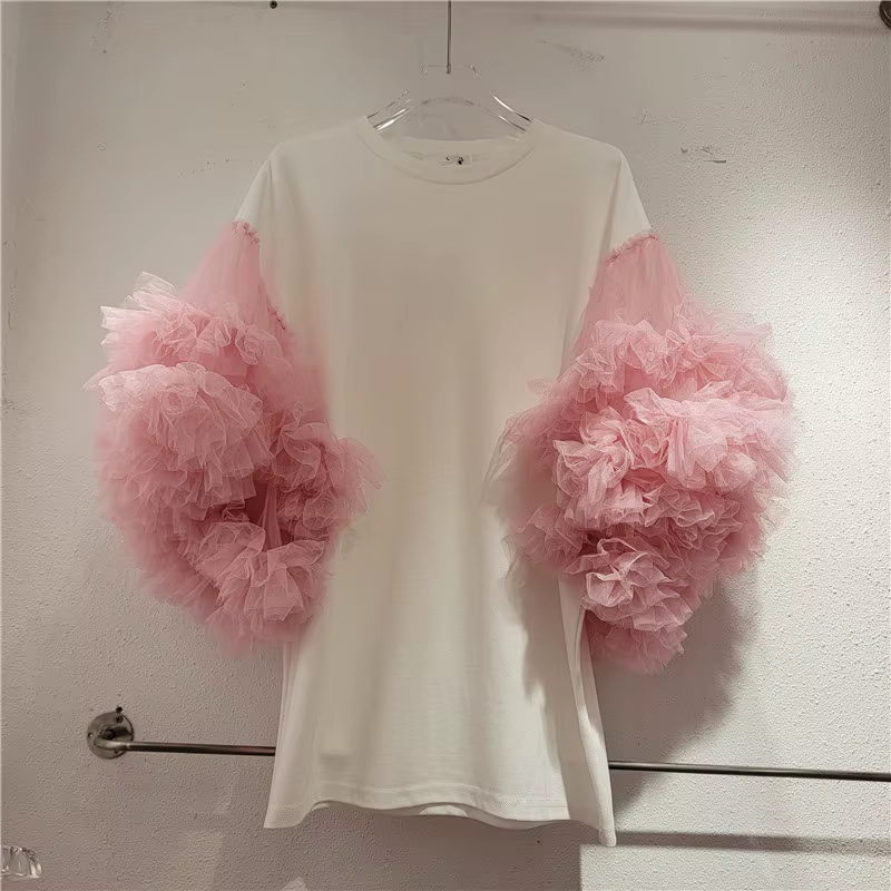 Getspring-T-shirt à manches courtes en maille pour femme, haut patchwork cousu, long et décontracté,