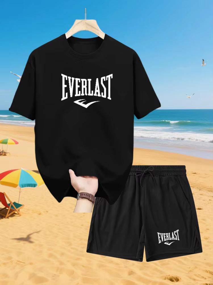 EVERLAST Ensemble t-shirt et short à manches courtes pour hommes, imprimé course à pied, sport, lois