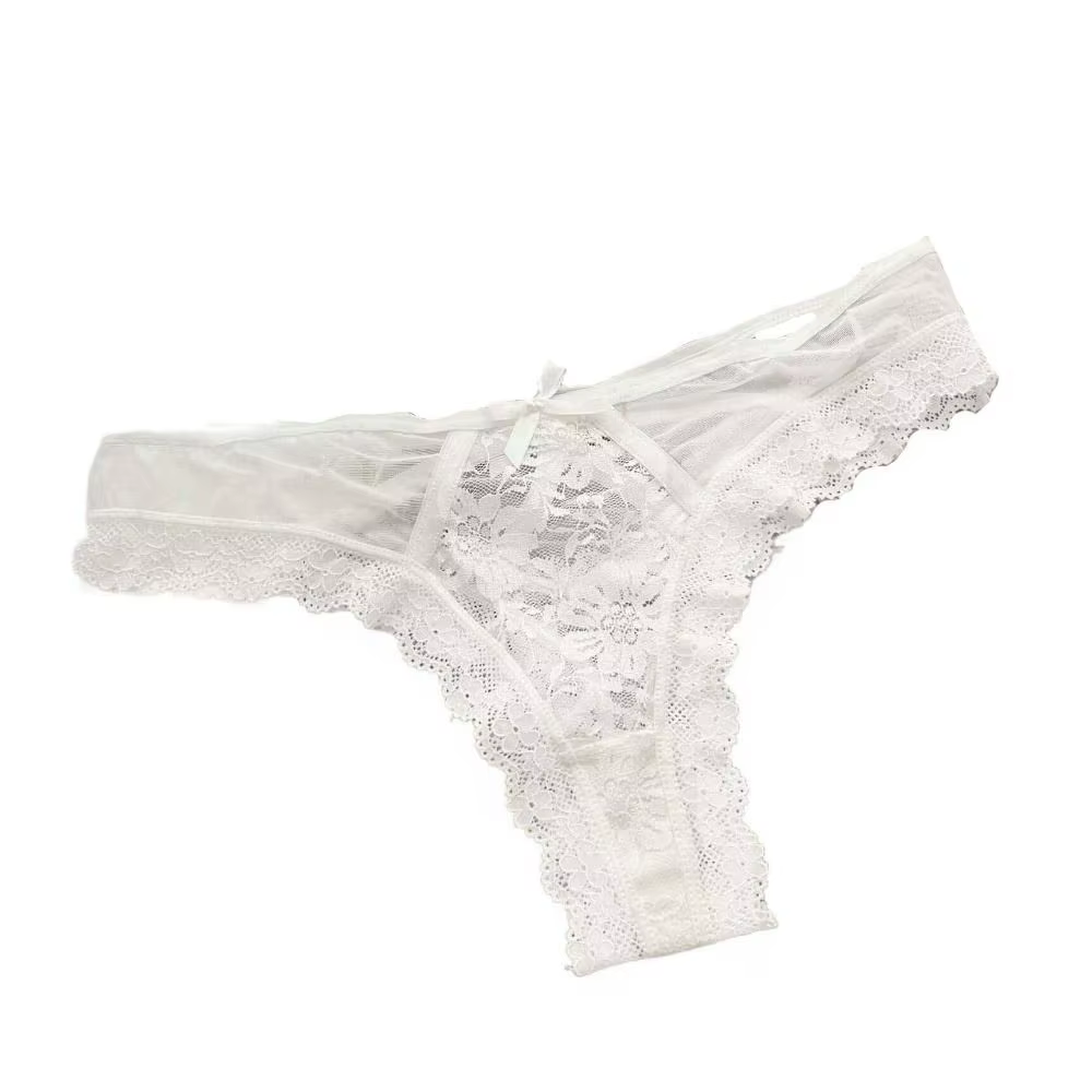 Doux Patchwork maille florale nœud papillon culotte évider dentelle fleur string Transparent coton e