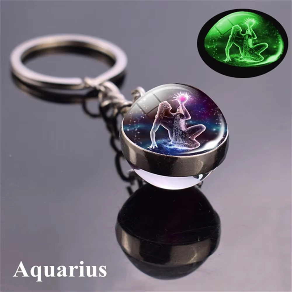 Porte-clés lumineux 12 Constellations, boule de verre ciel étoilé, zodiaque pour hommes, sac de voit