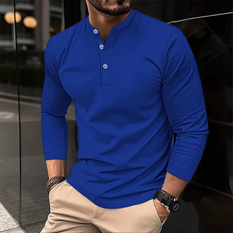 2025 hommes d'été à manches longues Henry Polo décontracté respirant confortable Polo solide haute q