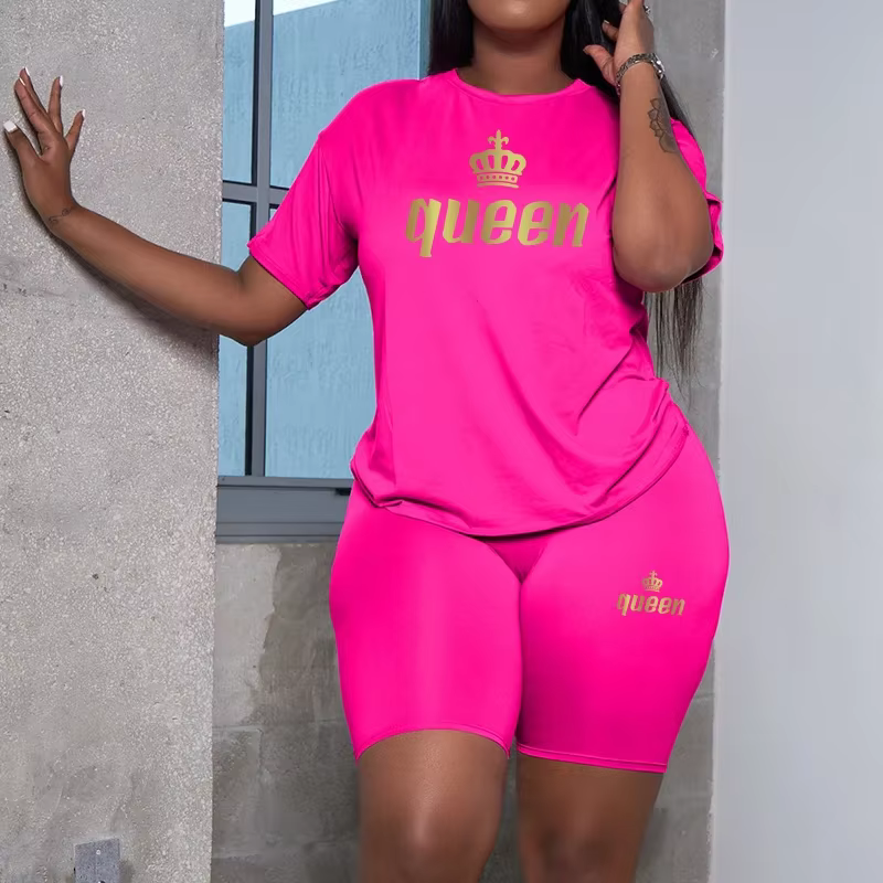 Ensemble de survêtement décontracté pour femme Queen Printing, t-shirt et short, 2 pièces, vêtements