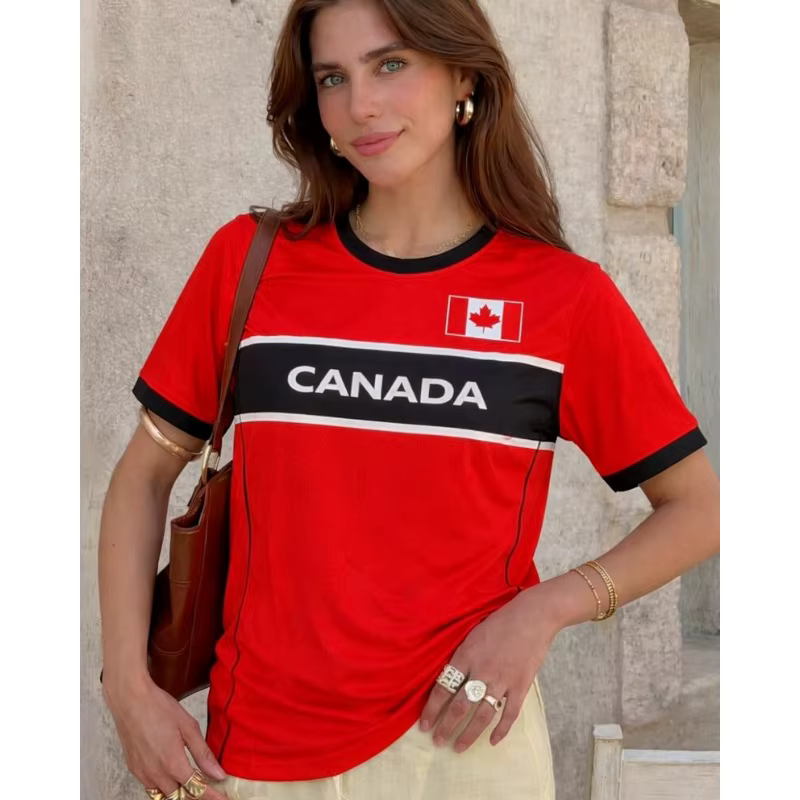 T-shirt de supporter de football du Canada, col rond, manches courtes, respirant, séchage rapide, st