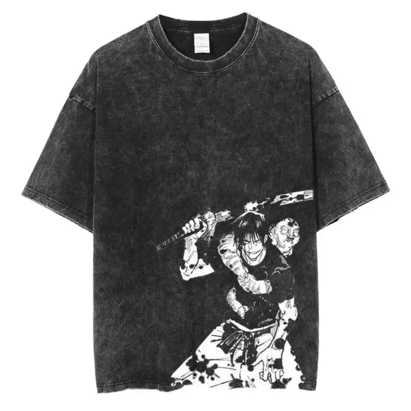 T-shirt Jujutsu Kaisen pour hommes et femmes, T-shirt Gojo Satoru en coton lavé, vêtements d'été à m