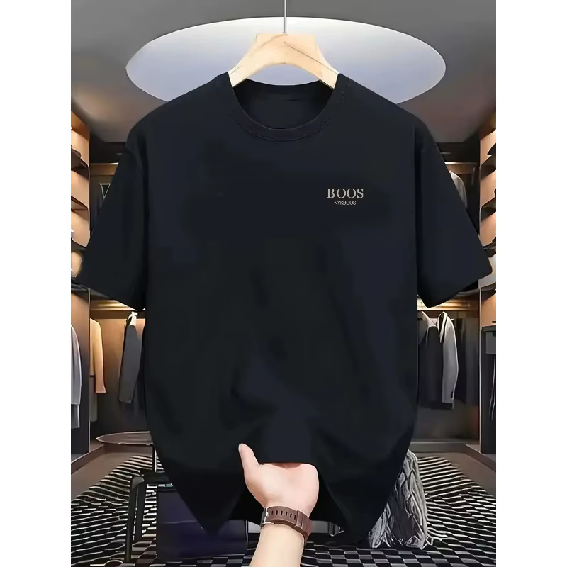 T-shirt pour homme à manches courtes avec lettres BOOS imprimées dans un style simple, col rond doux