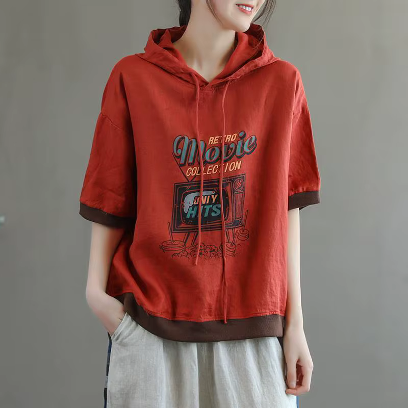 T-shirt à capuche à manches courtes pour femme, vêtement décontracté, mode d'été, Vintage, tout asso