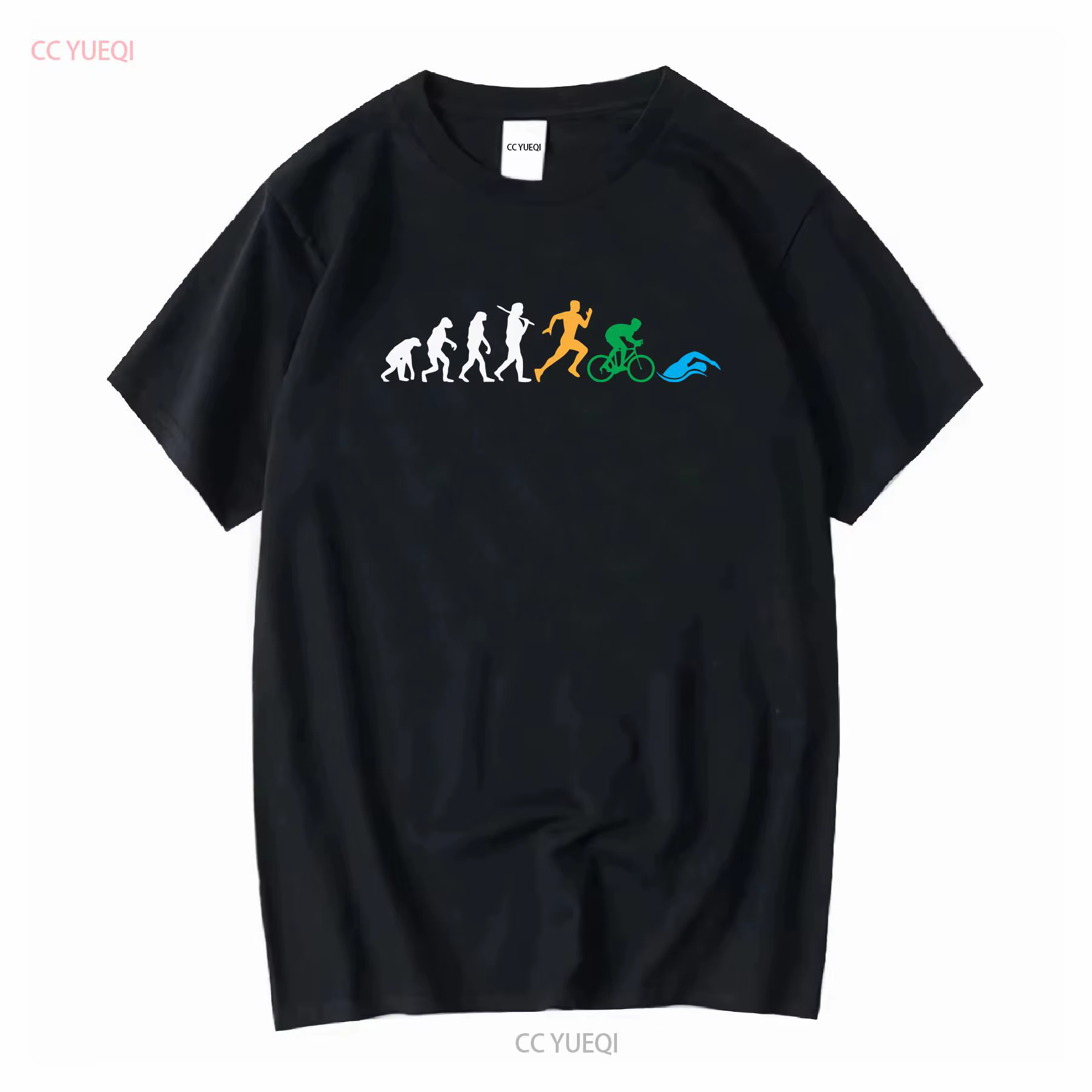 T-shirt Evolution Tri amusant pour homme, pour triathlon, course de vélo, manches longues ou courtes