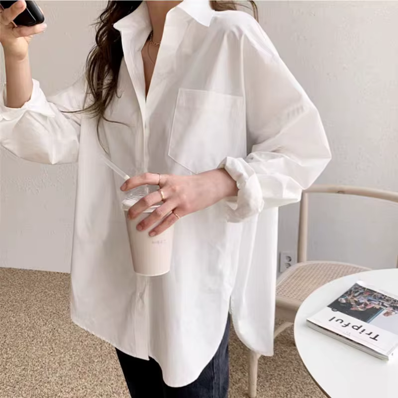 Femmes chemise blanche 2024 printemps automne Vintage dames hauts à manches longues décontracté col 