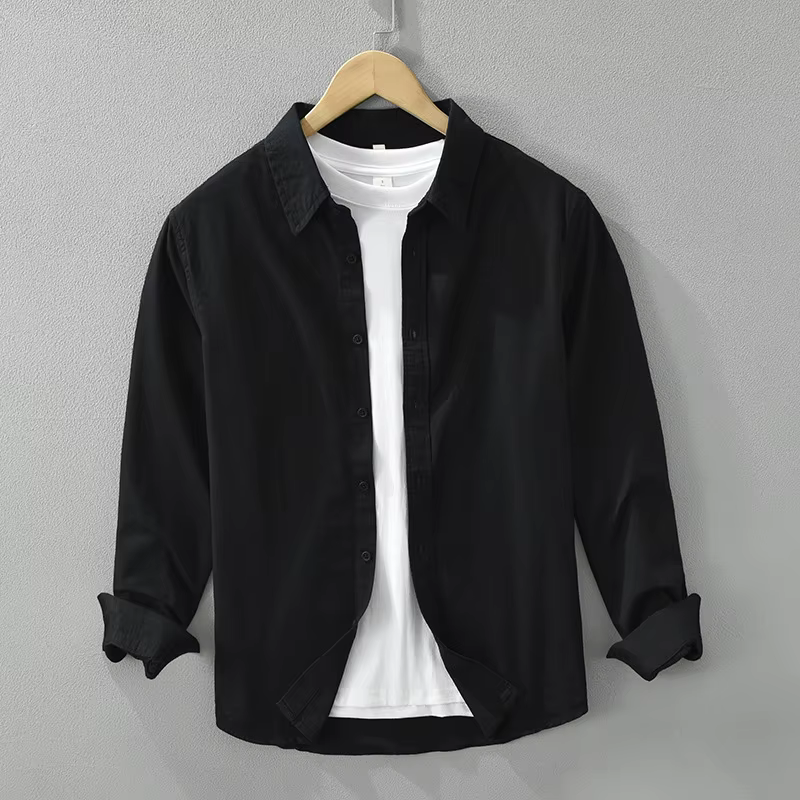 Chemise décontractée à manches longues en coton et lin pour homme, couleur unie, confortable, respir