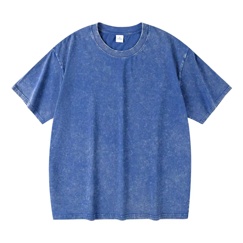 T-shirt à manches courtes en coton épais, lavé et en détresse, 230g, polyvalent, pour hommes et femm