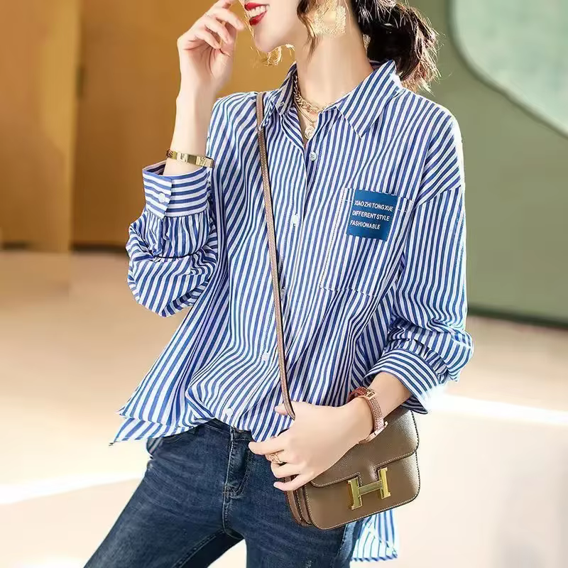 Chemises et chemisiers à manches longues pour femmes, haut en mousseline de soie, S Tall, Y2K Fashio